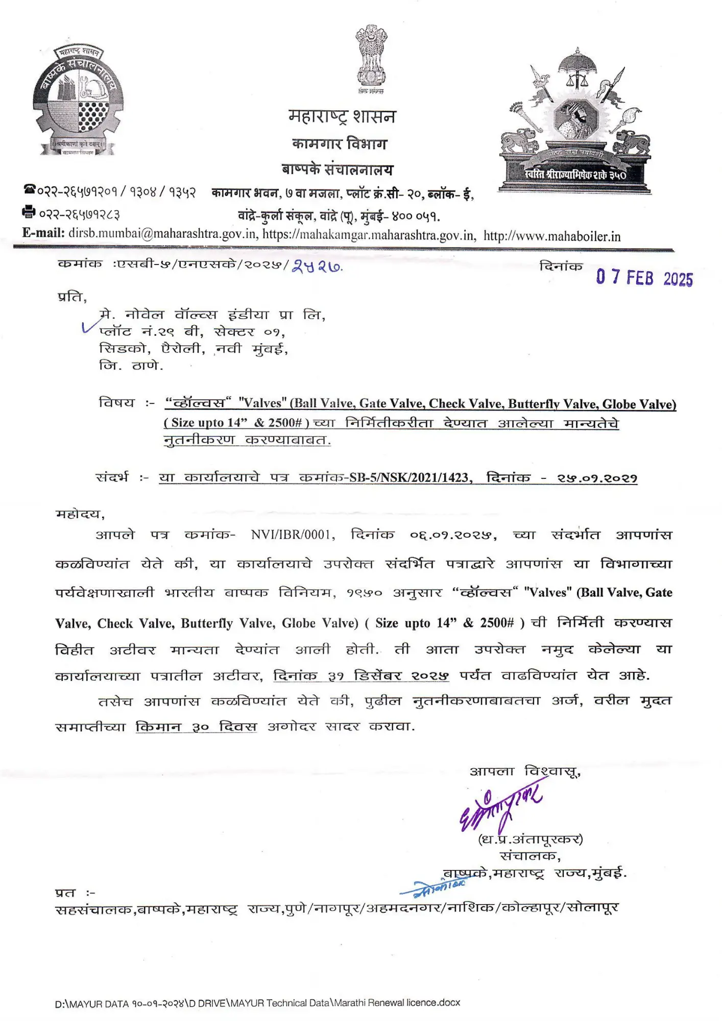 IBR Certificate 2025 - Novel Valves
