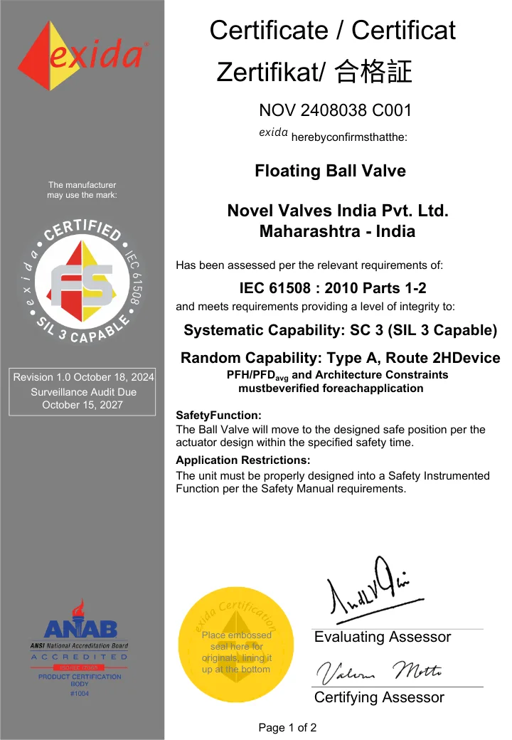 SIL 3 Certification - Floating Ball Valve