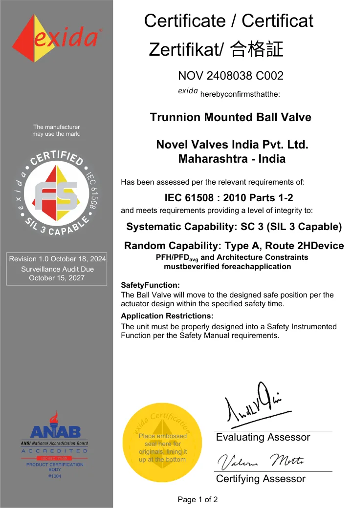SIL 3 Certification - Trunnion Mounted Ball Valve